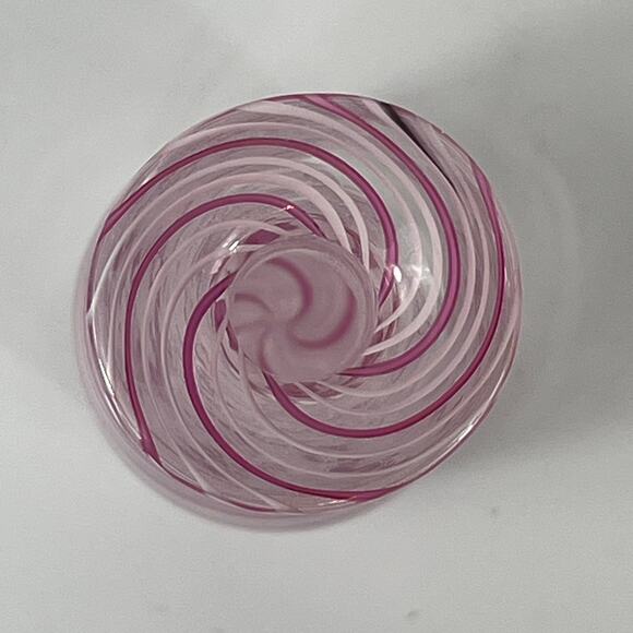 Murano Filigrana Stoppered Vase Mouth Blown White Pink Striped Art Glass Signed - Picture 4 of 11